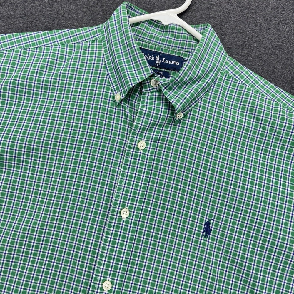VINTAGE Ralph Lauren Blake Shirt Mens M Short Sleeves Tattersall Check Green